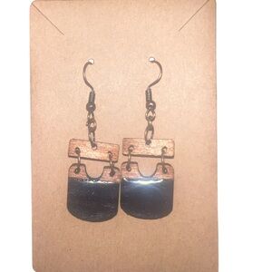 Wood and Black Dangle Earrings